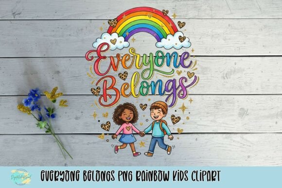 Everyone Belongs PNG Rainbow Kids Clipart