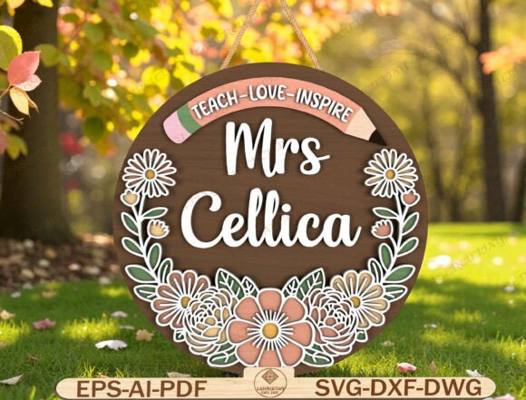 Personalized Teacher Round Sign Lasercut Design