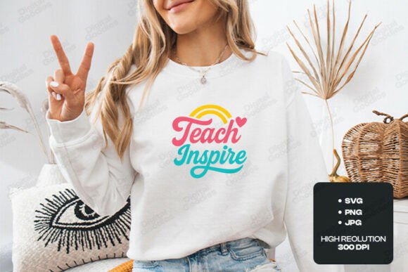 Teach Inspire Rainbow Typography Design